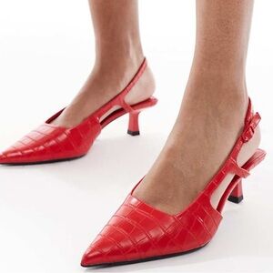 Stradivarius faux croc slingback kitten heels in red